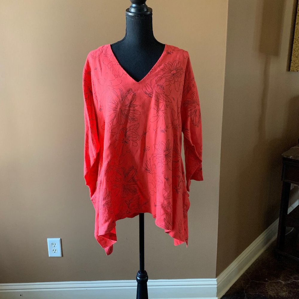 Red and Black Linen Top